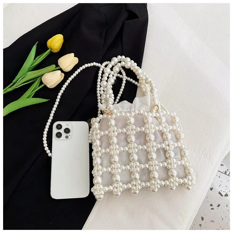 MAC125 Hollow Hand-woven Beaded Pearl Bag