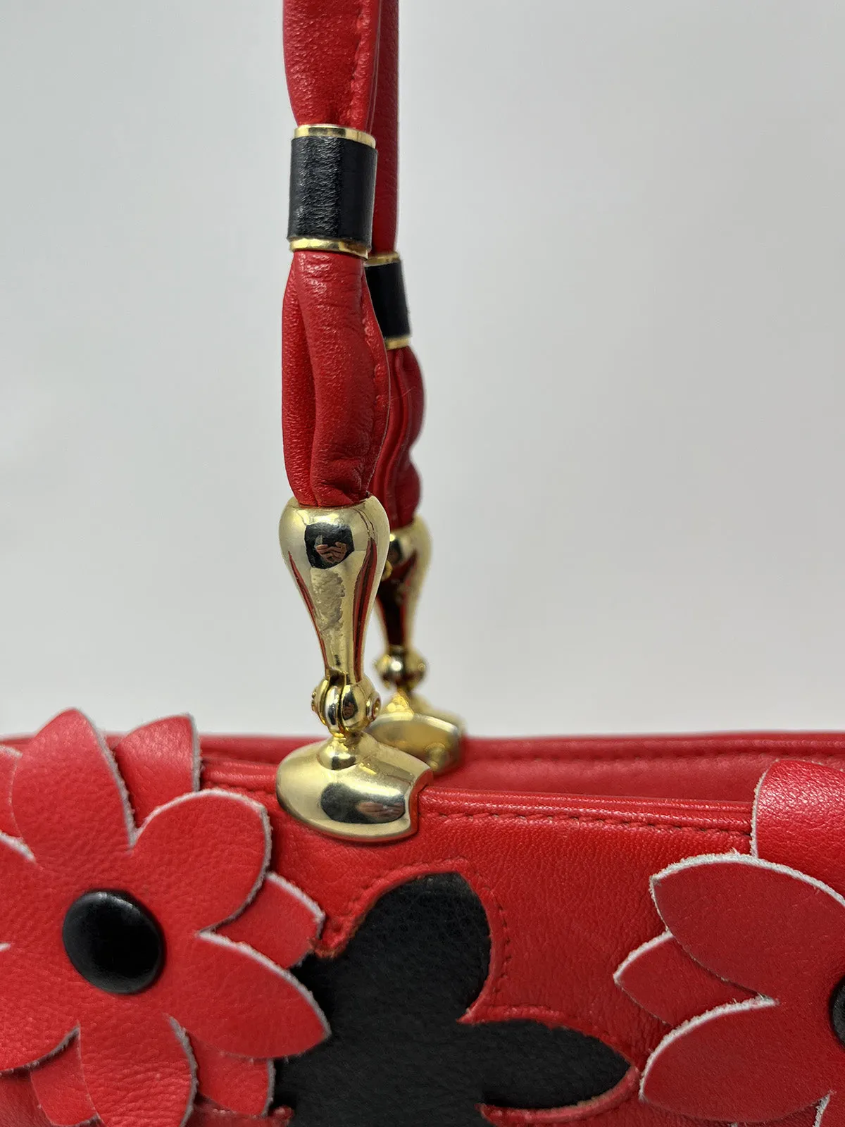 Vintage DP Red & Black Flower Shoulder Purse