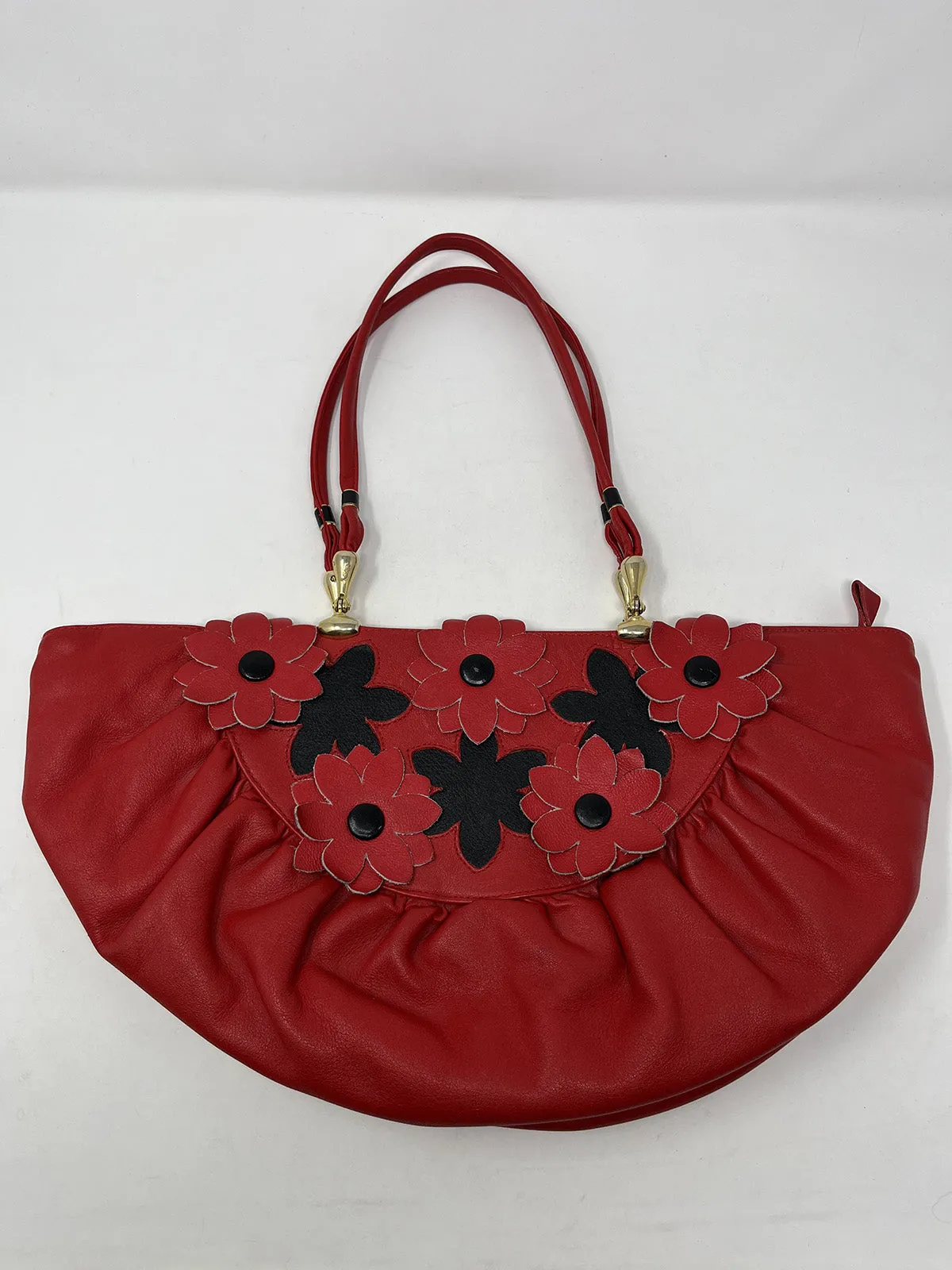 Vintage DP Red & Black Flower Shoulder Purse