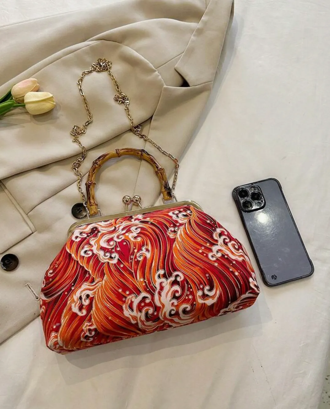 Volcano Bamboo Handle Purse